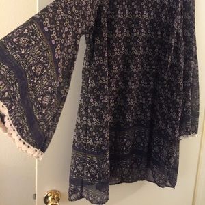 Cute Purple Peasant Shift Dress with Bell Sleeves